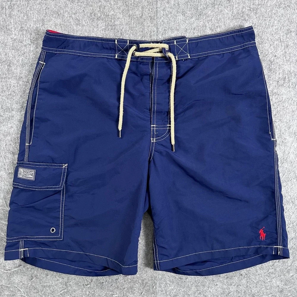 Polo Ralph Lauren Mens Navy Blue Cargo Swim Trunks Shorts Size Small Red Pony